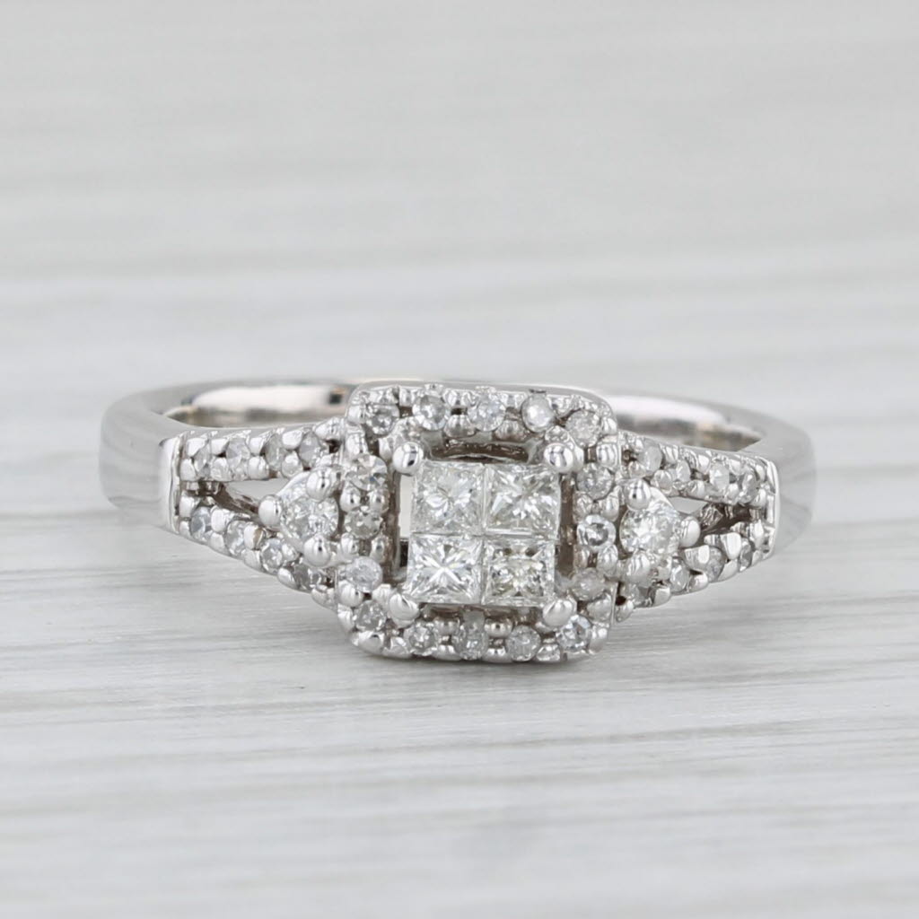 0.27ctw Princess Diamond Halo Engagement Ring 10k White Gold Size 5