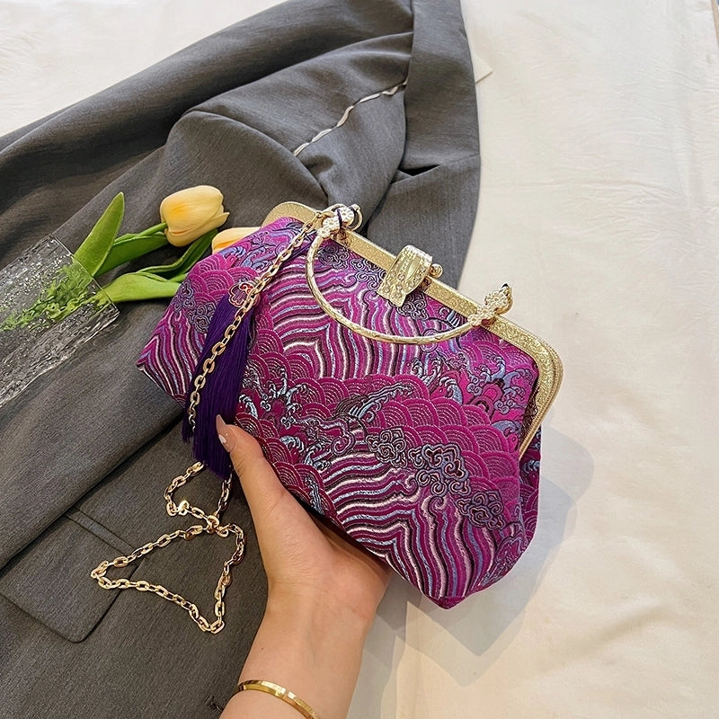 Nylon Flower Embroidery Square Embroidered Evening Bags