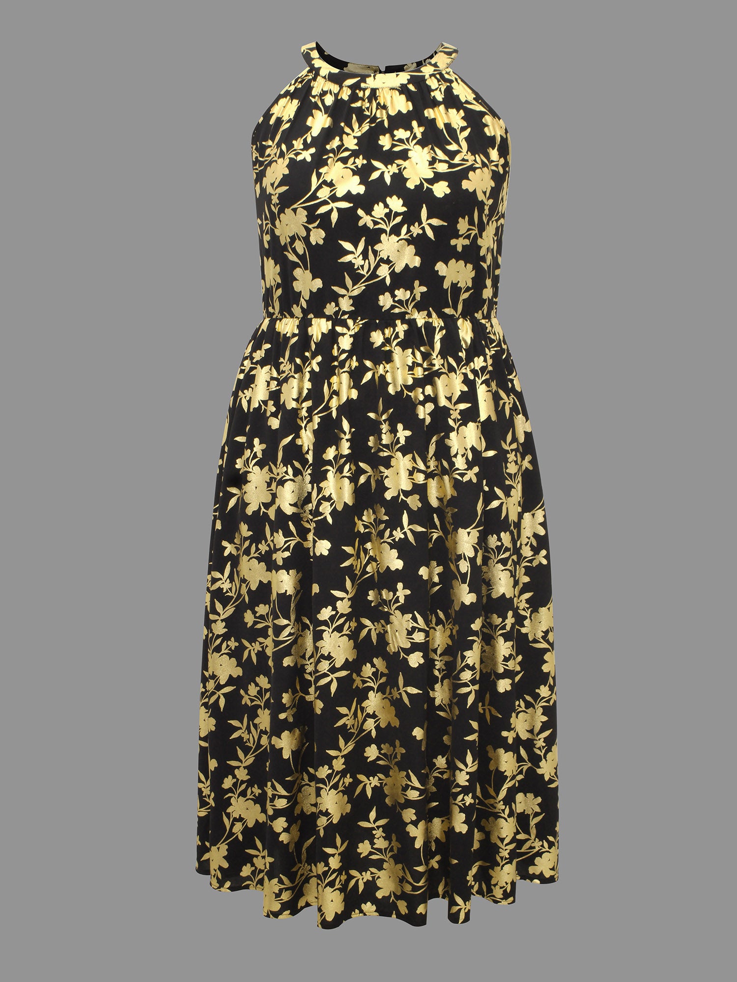 Glitter Silhouette Floral Print Sleeveless Dress