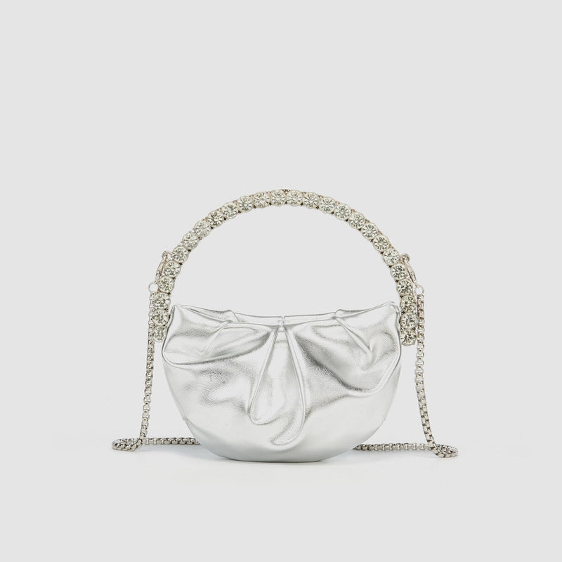 Silver Black Pink Pu Leather Solid Color Semicircle Evening Bags
