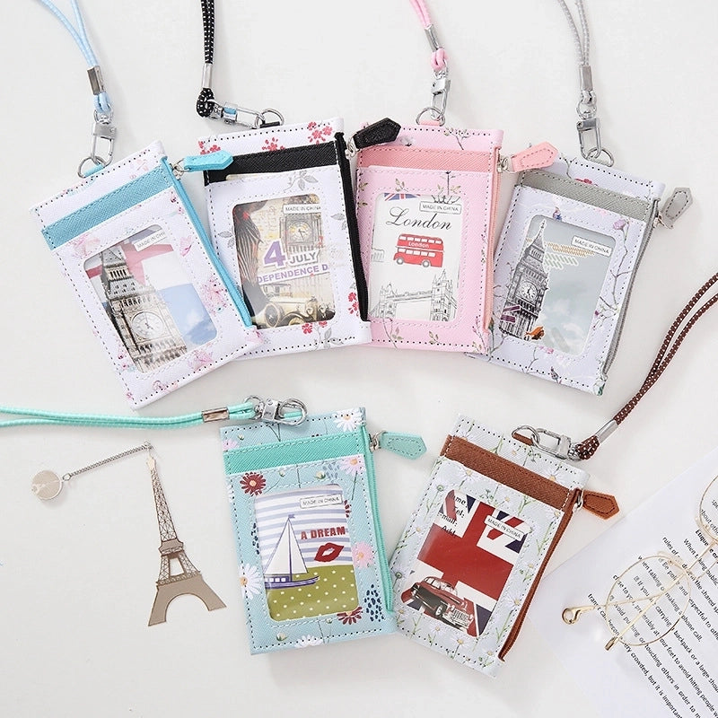 Unisex Flower Pu Leather Zipper Card Holders