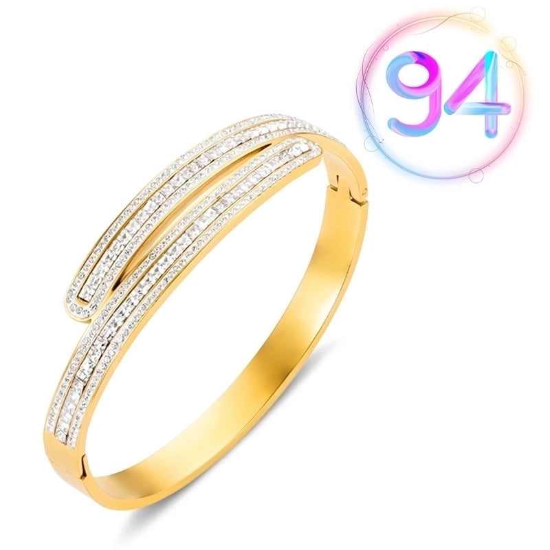 2 Pieces Fashion Geometric Stainless Steel Plating Zircon Bangle