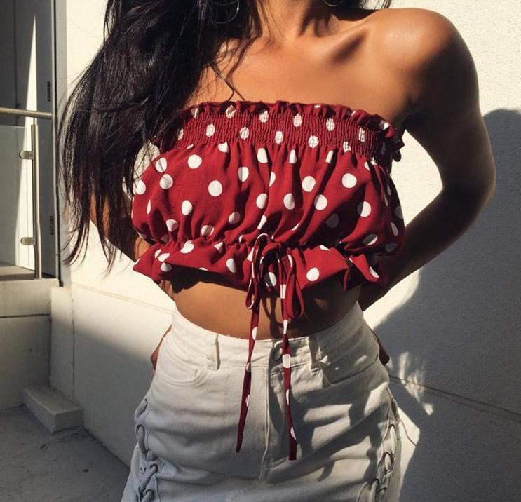 Red Polkadot Ruffled Tube Top