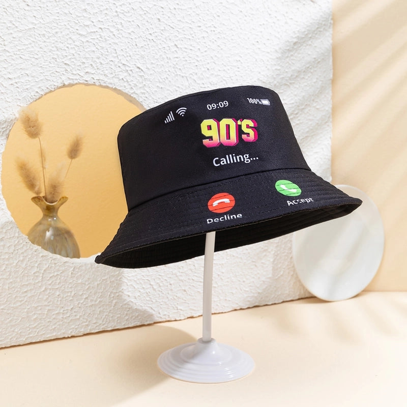 Unisex Casual Retro Artistic Letter Color Block Printing Curved Eaves Bucket Hat