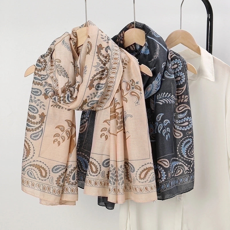 Women's IG Style Retro Printing Cotton And Linen Printing Scarf