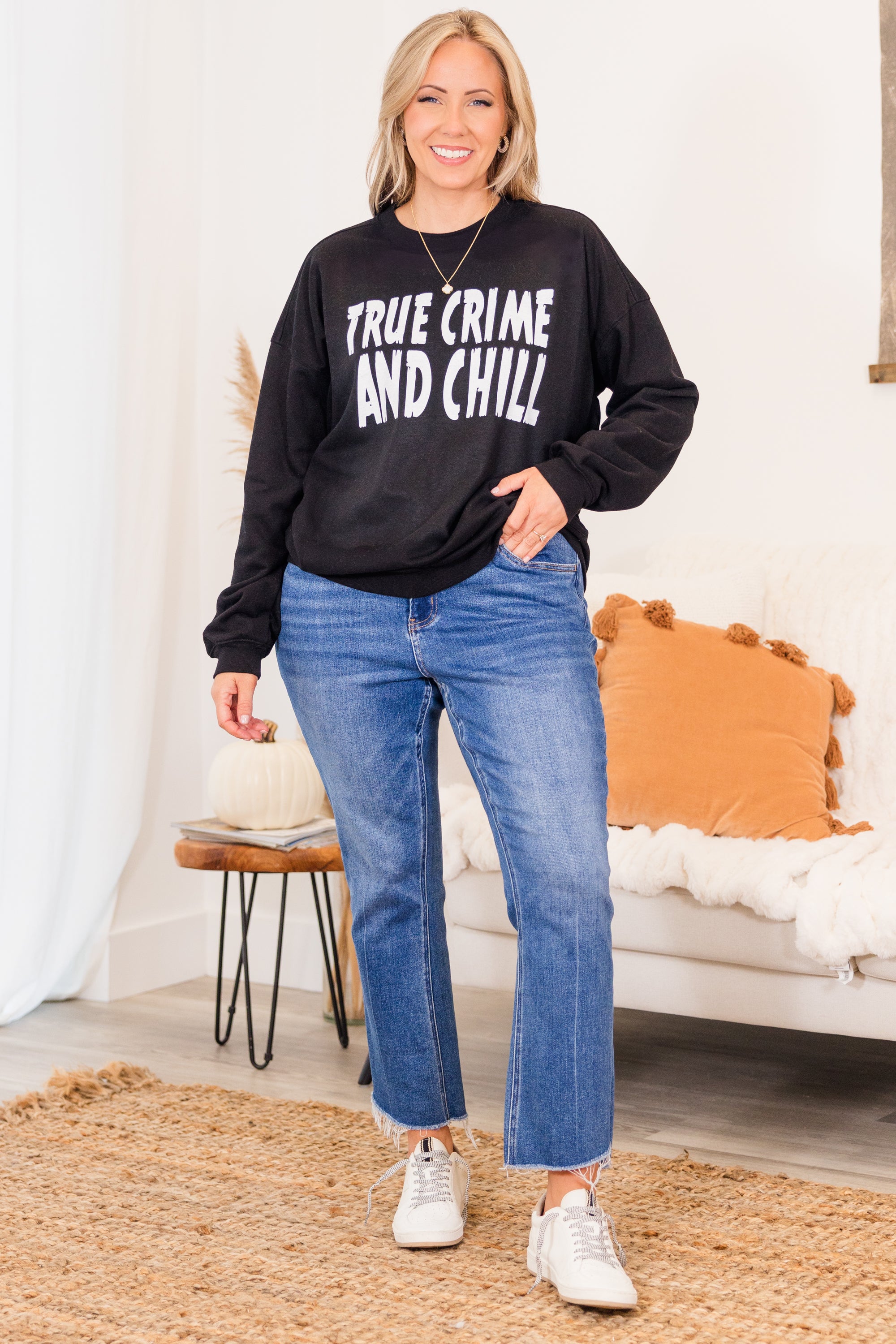 True Crime And Chill Pullover. Black