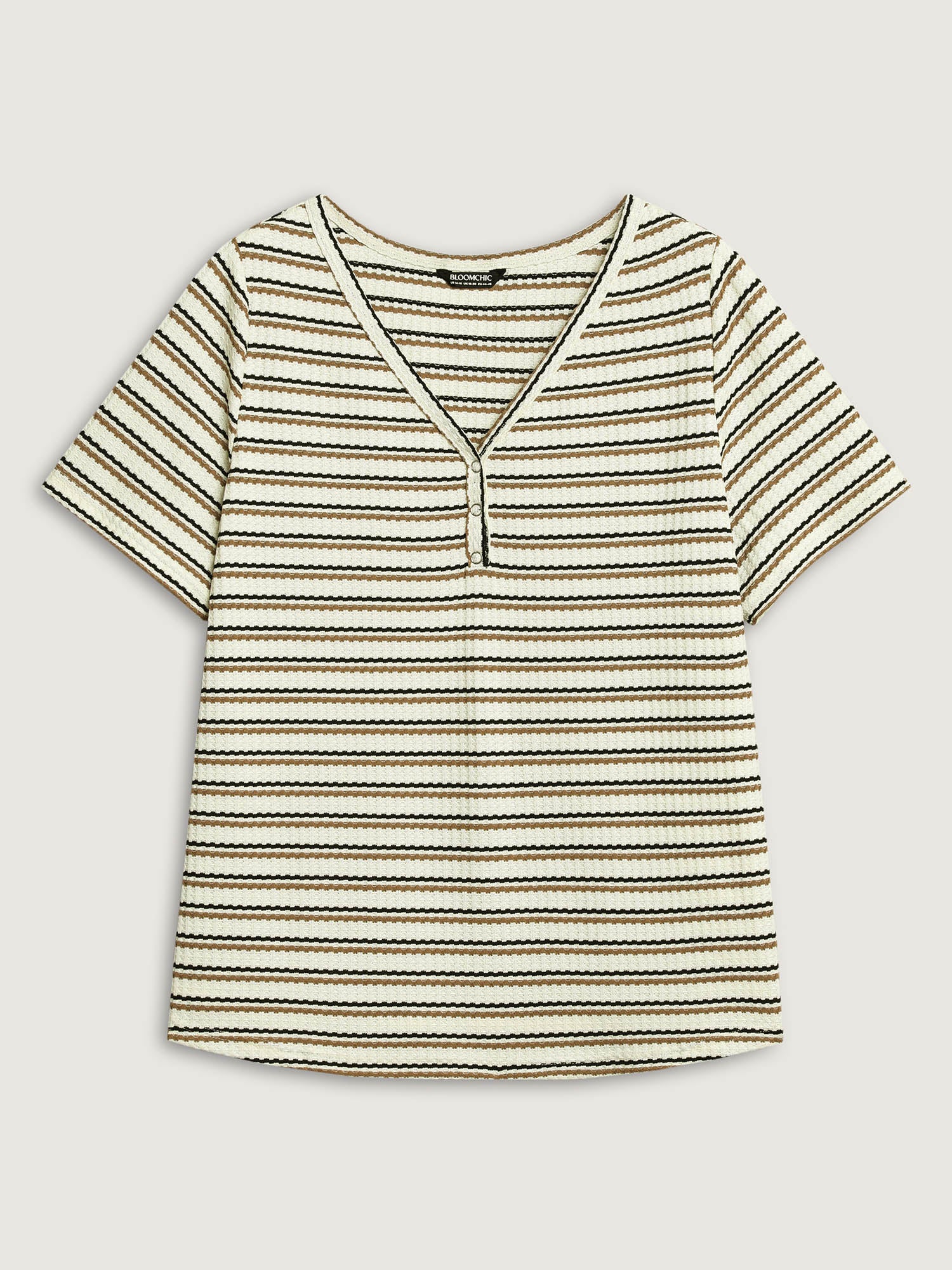 Waffle Stripe Button Detail T-Shirt