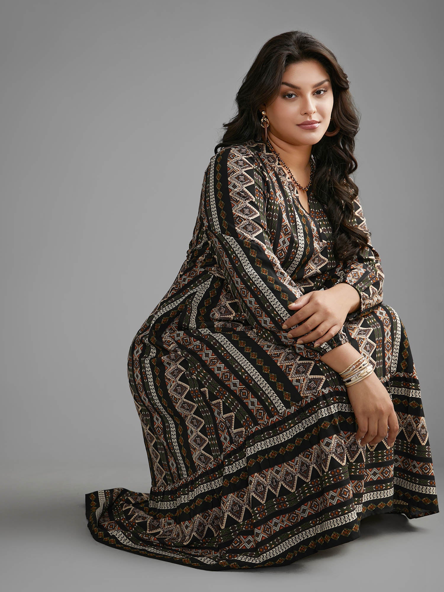 Bandana Lantern Sleeve Ruffle Hem Dress