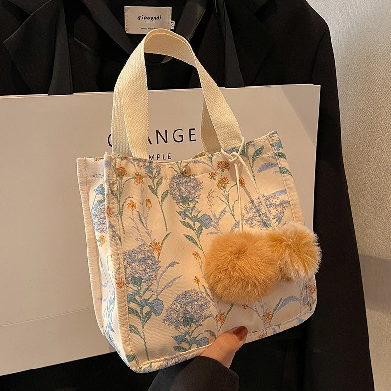 Women's Large Canvas Flower Basic Classic Style Open Tote Bag