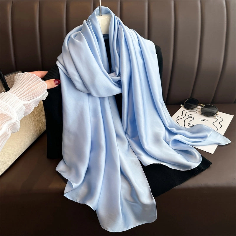 Spring And Summer Solid Color Simple Long Silk Scarf Scarf Women's Beach Scarf Middle East Scarf  Satin Imitation Silk Scarf