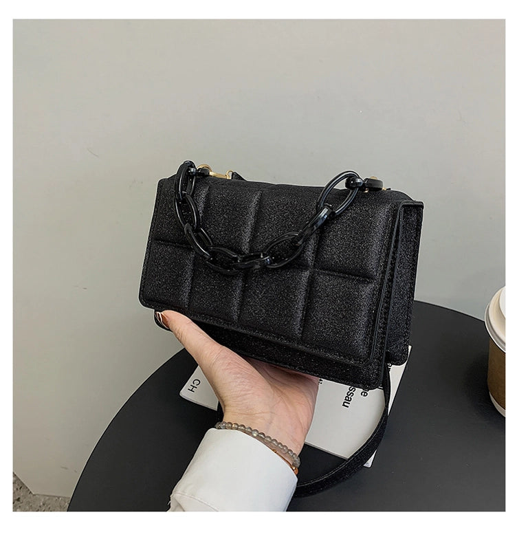 Women's Medium Sequin Solid Color Streetwear Square Magnetic Buckle Crossbody Bag