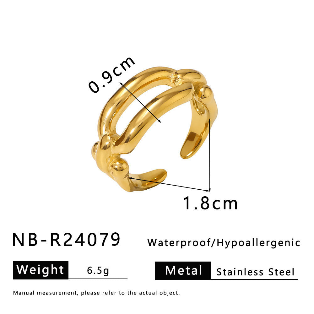 Exaggerated Style Titanium Steel Geometric Niche Pleated Three-Dimensional Petal Design Gold-Plated Ring Fashionable Women