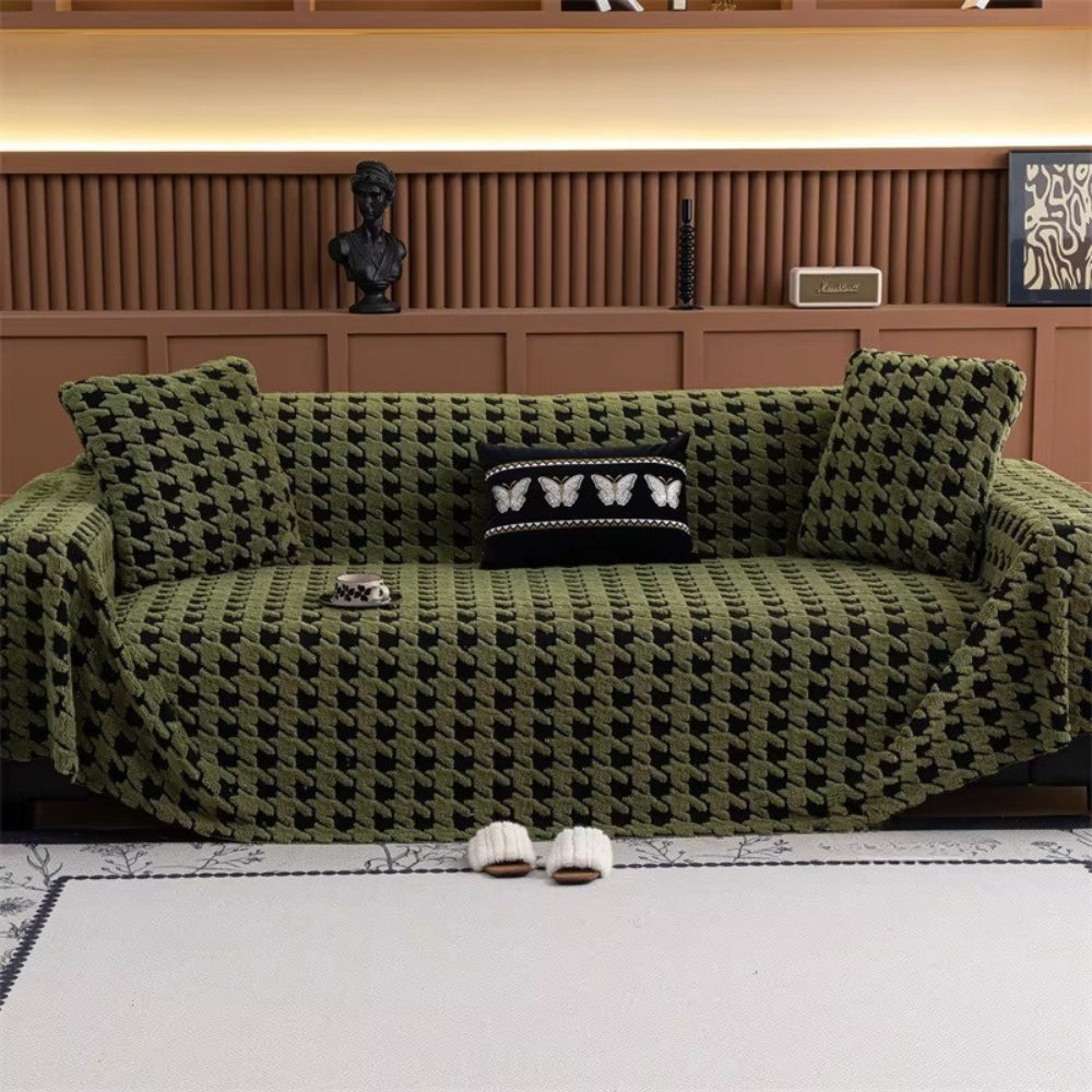 Houndstooth Plush Sofa Cover