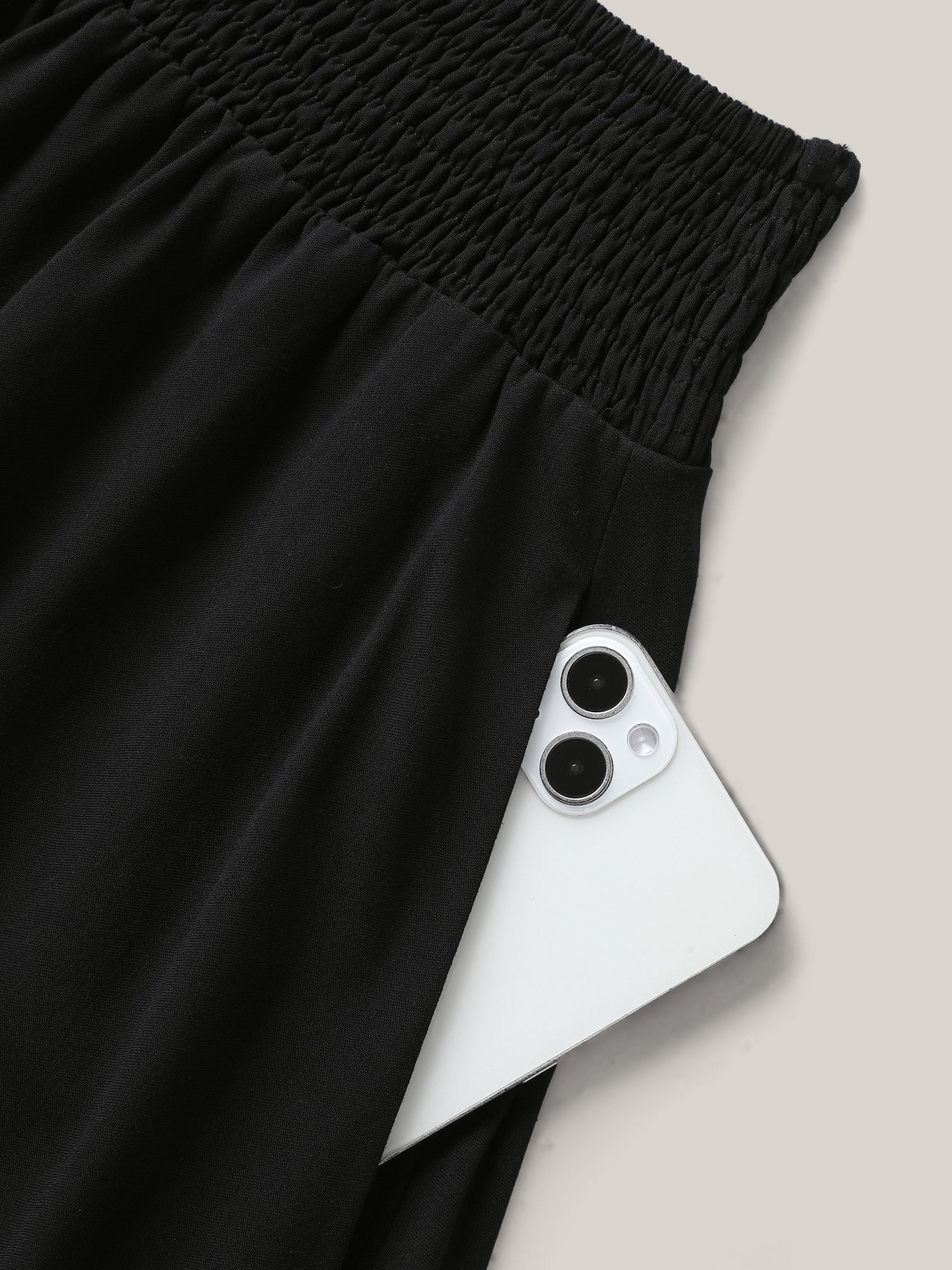 Wide Shirred Waist Flared Maxi Skirt