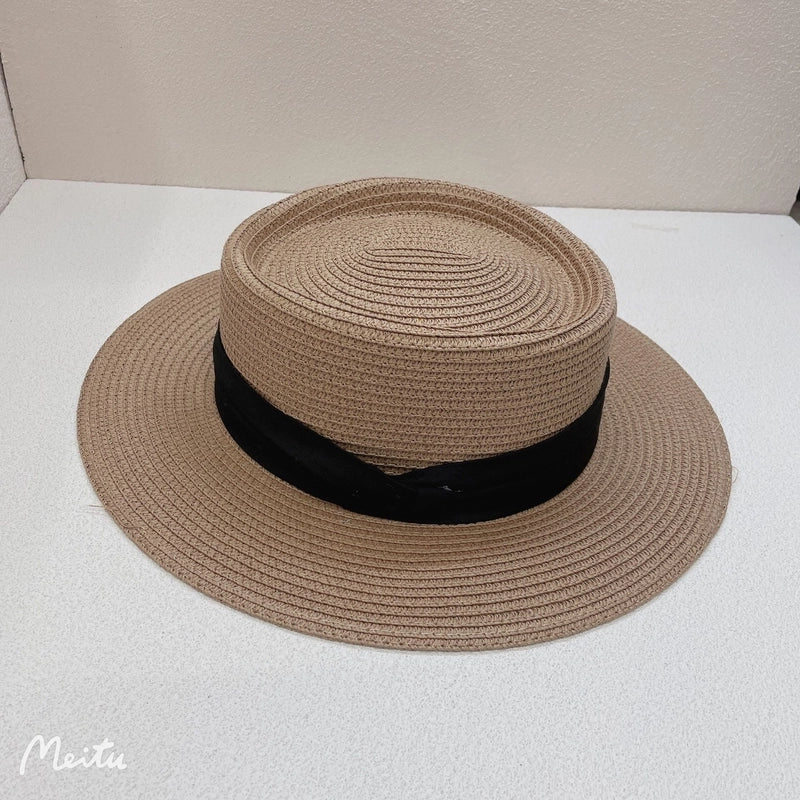 Women's Vacation Solid Color Flat Eaves Straw Hat