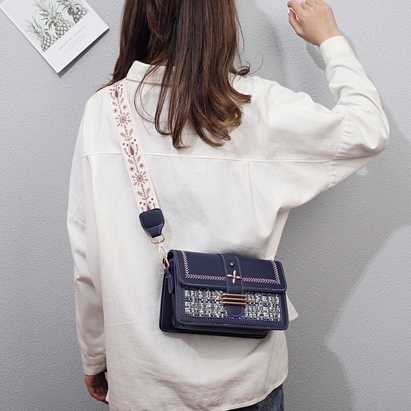 Women's Small Pu Leather Color Block Preppy Style Classic Style Square Flip Cover Shoulder Bag