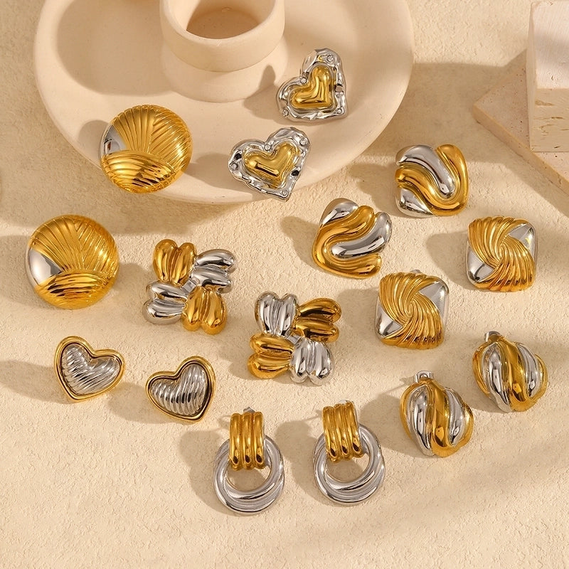 Fashion Popular Gold And Silver Color Matching Two-Color Geometric Stainless Steel Ornament Non-Fading Ornament Combination
