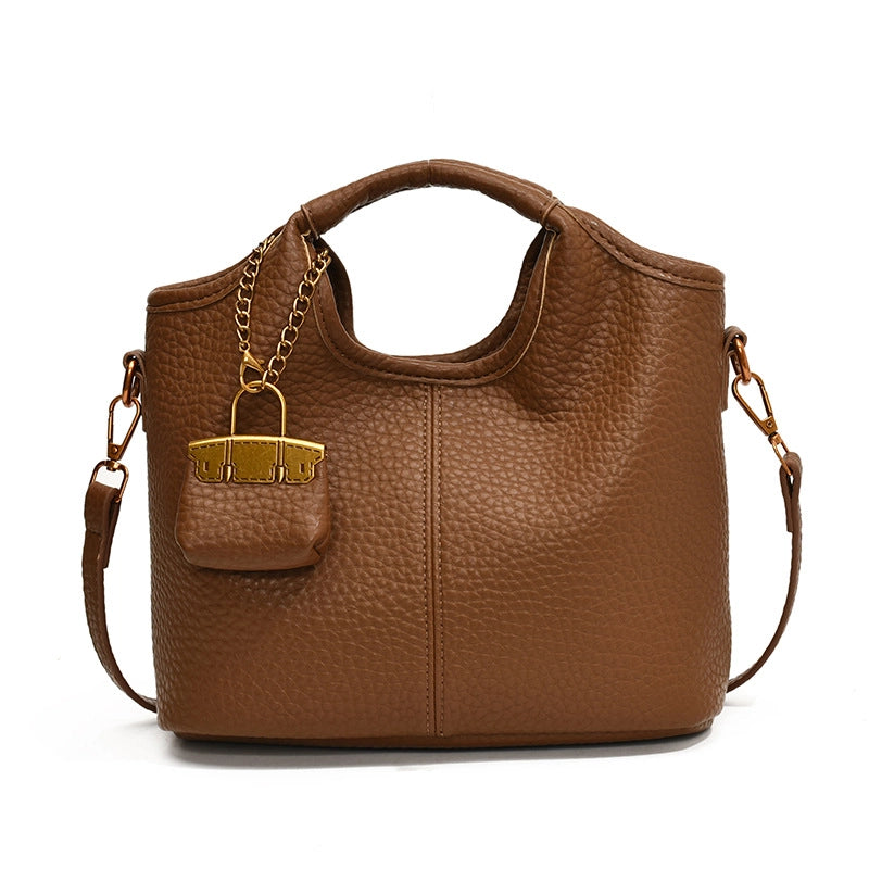 Women's Small PU Solid Color Elegant Classic Style Sewing Thread Bucket Magnetic Buckle Bucket Bag