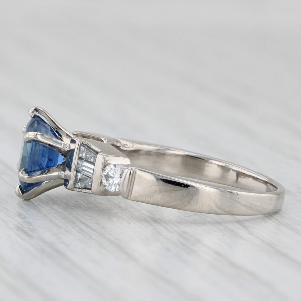 2.02ctw Oval Blue Sapphire Diamond Ring Platinum Engagement Size 5.25