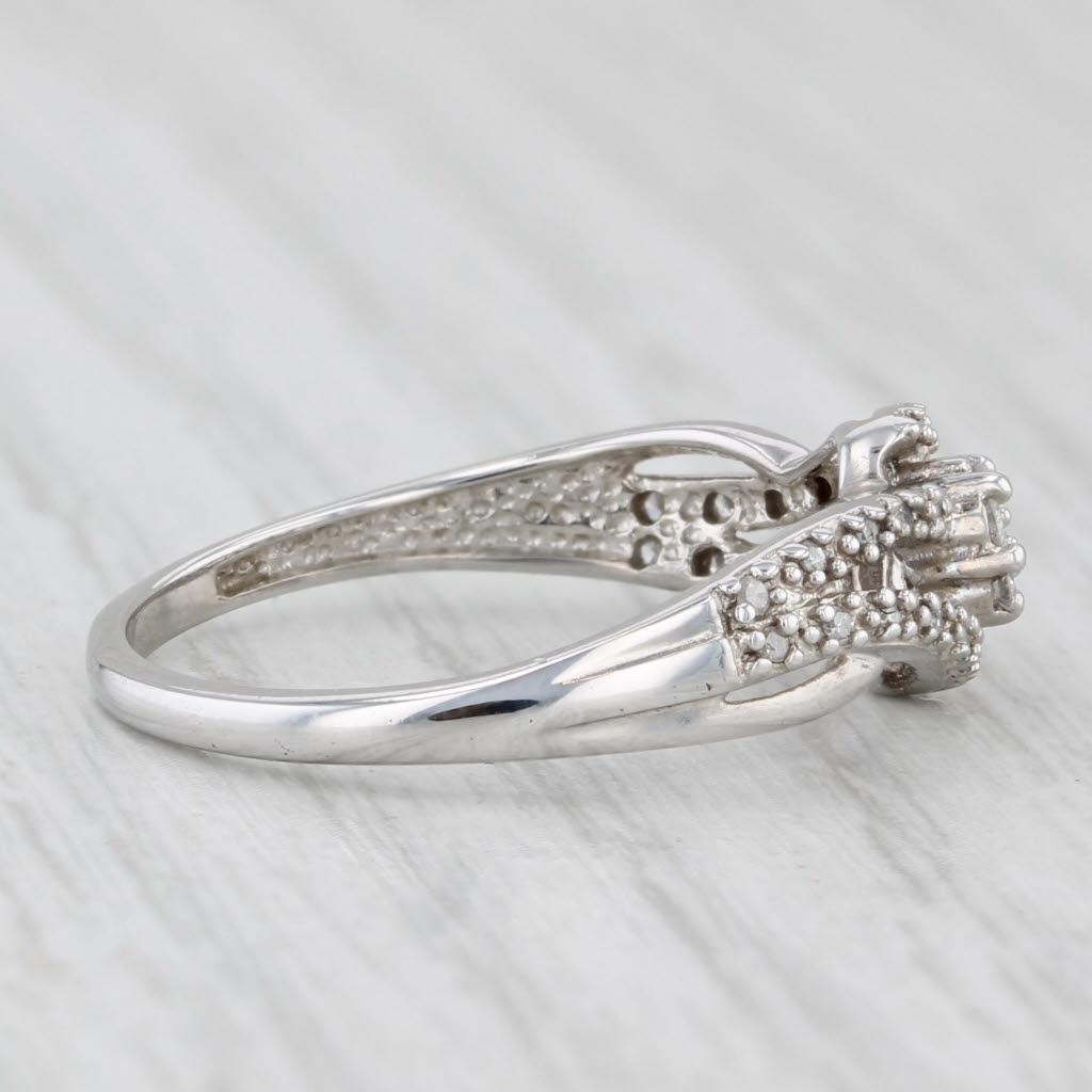 Diamond Cluster Engagement Ring Woven Band 10k White Gold Size 6.75