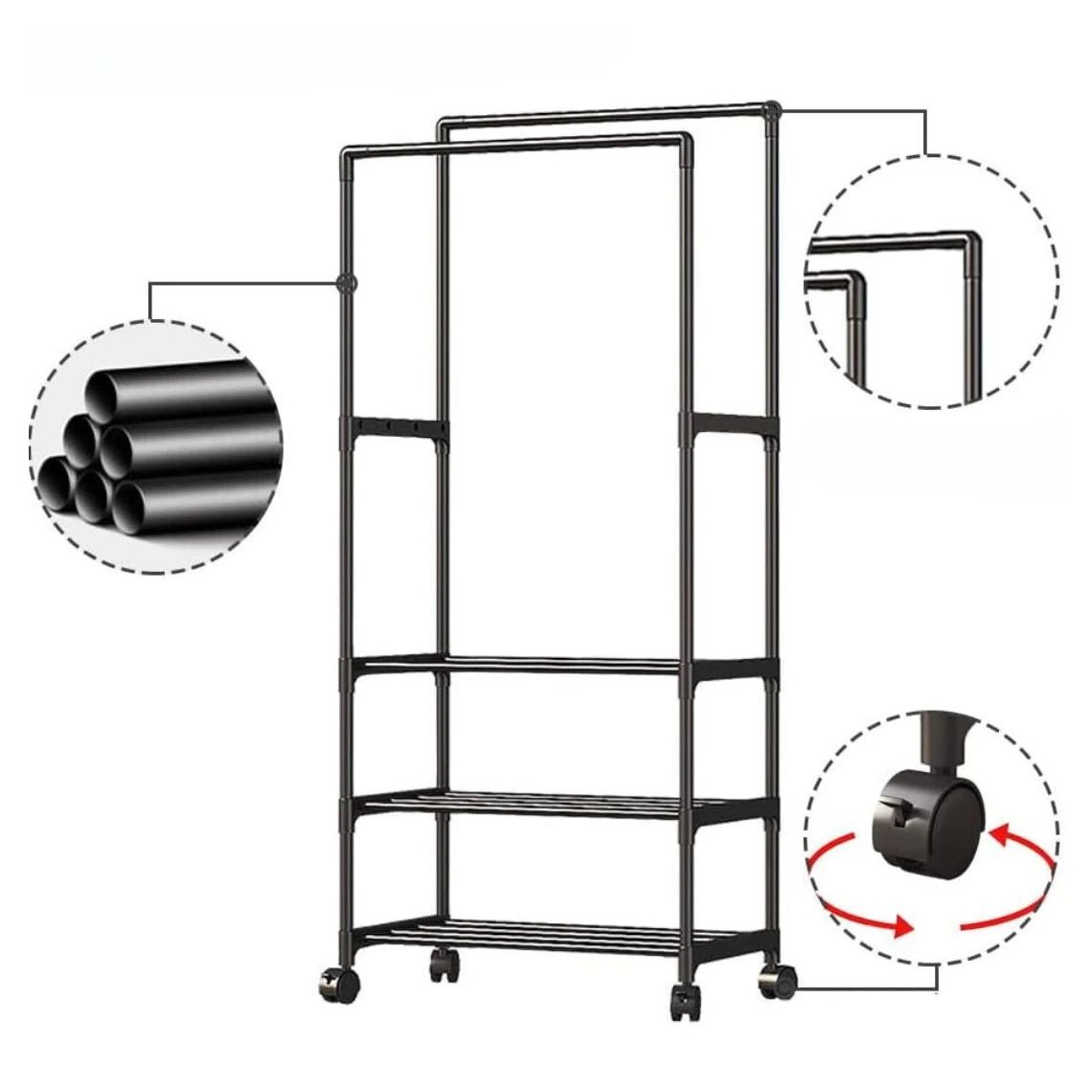 Multifunctional Metal Clothes Rack with Lower Storage Shelves
