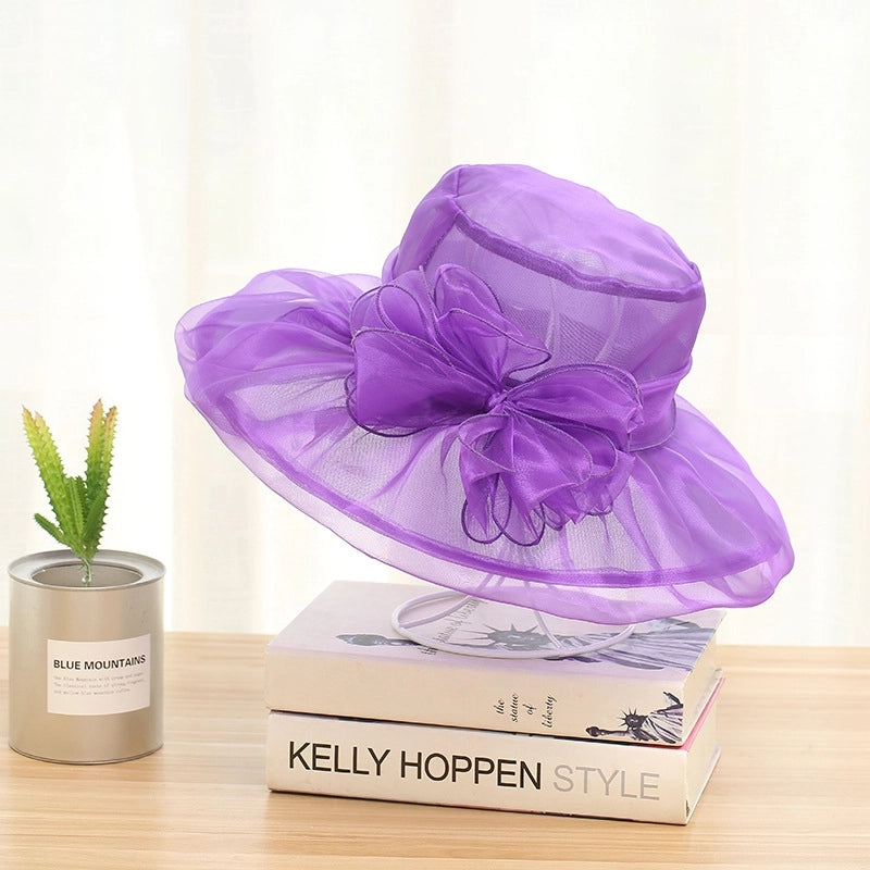 3 Pieces Women's Exaggerated Lady Vacation Solid Color Flower Big Eaves Sun Hat