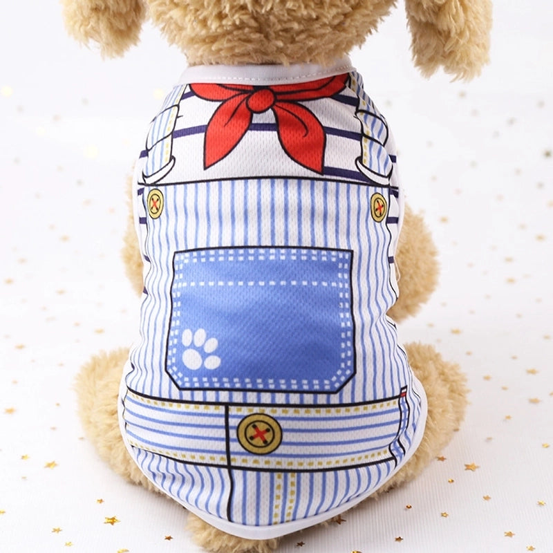 Cartoon Thin Fake Suspenders Vest Pet Dog Clothes 1 Pieces