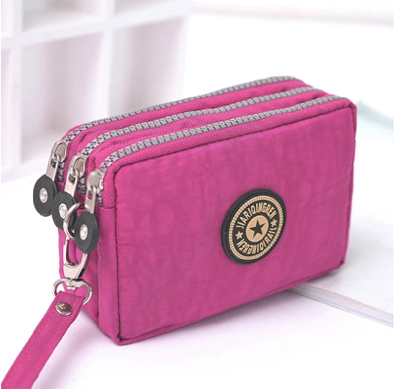 Washed Denim Women's Three-Zip Coin Purse Cosmetic Bag Mobile Phone Bag Handheld Portable Bag Small Square Bag
