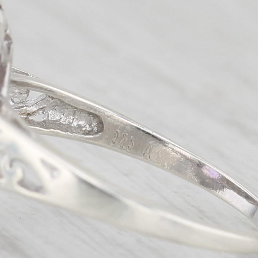 2.60ct Oval Amethyst Solitaire Ring Sterling Silver Size 6 Floral Accents