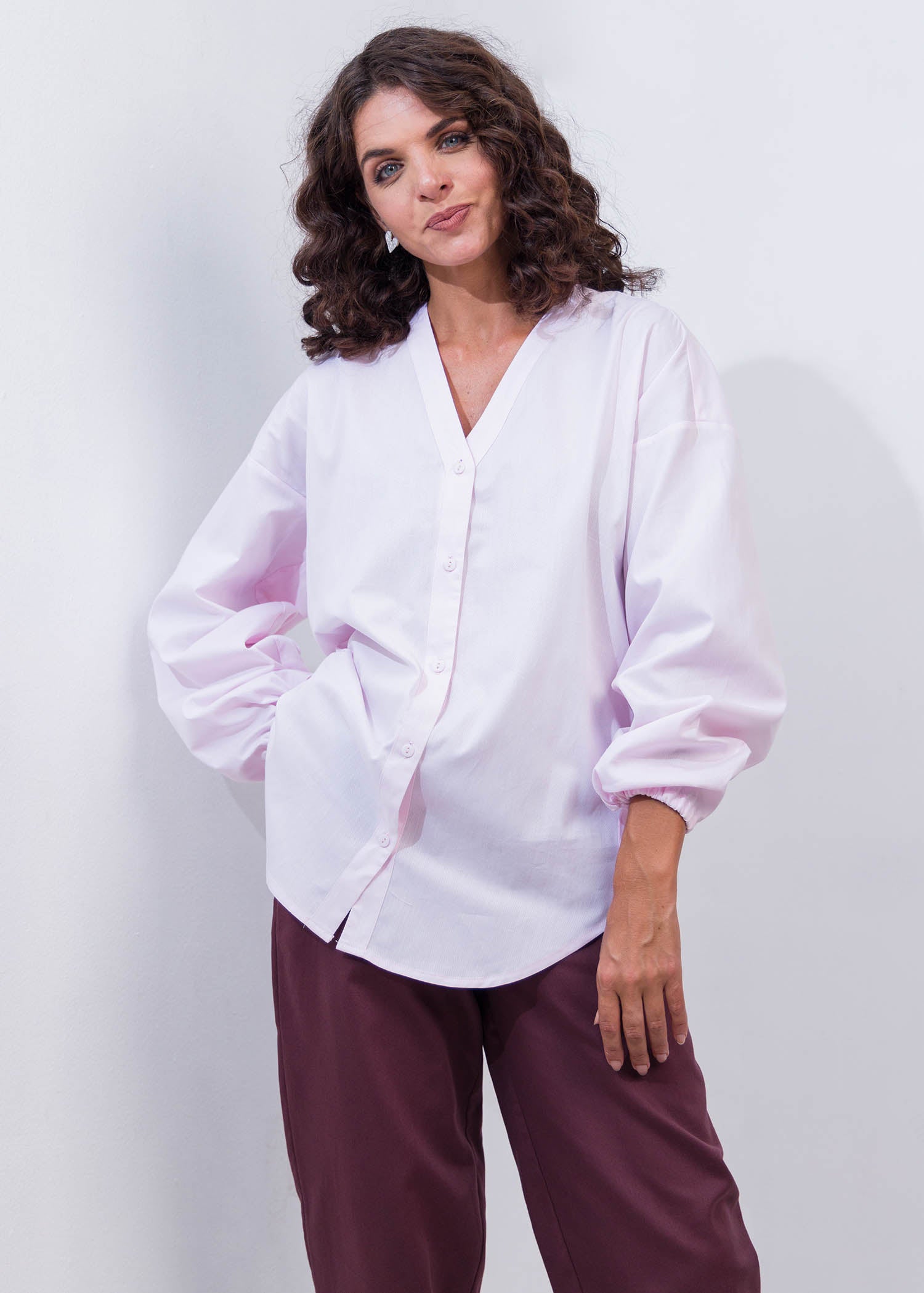 Drop Shoulder Button Down Blouse