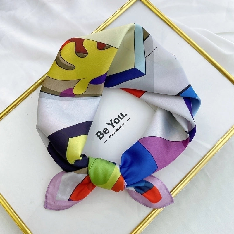 Fashion Contrast Color Printing Small Square Scarf