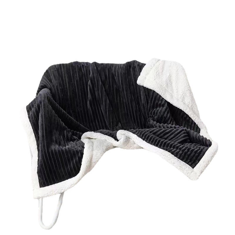 Plain Double Layer Lambskin Blanket Summer Flannel Blanket Striped Pattern Sofa Blanket Casual Nap Air-conditioning Blanket
