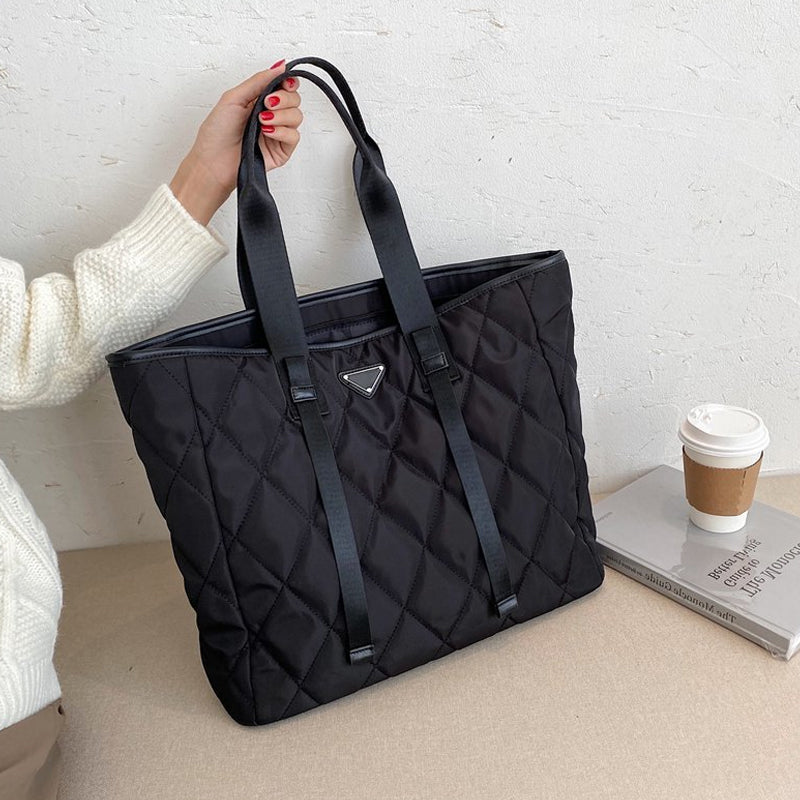 Quilted Diamond Style Nylon Casual Tote Bag
