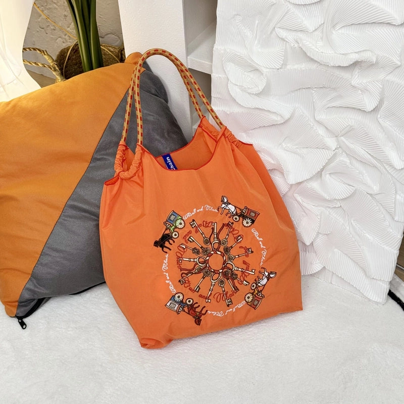 Women's Streetwear Printing Color Block Nylon Shopping Bags
