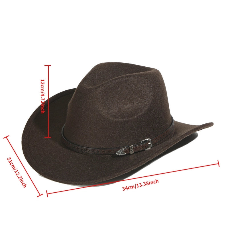 2 Pieces New Western Cowboy Hat Woolen Thin Belt Decorative Top Hat Big Brim Hat Minority Ethnic Style Jazz Hat