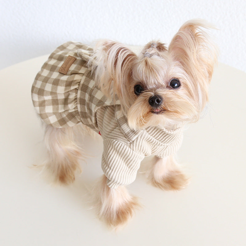 Plaid Buttoned Fleece Dog Cat Dress/Jumpsuits