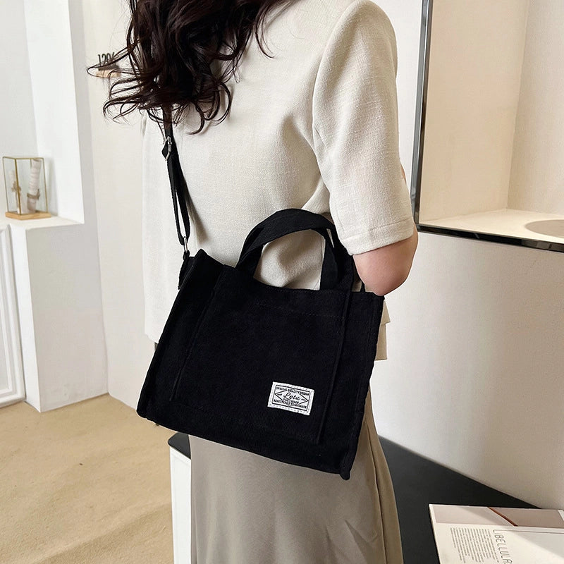 Women's Medium Corduroy Solid Color Streetwear Square Magnetic Buckle Shoulder Bag Handbag Crossbody Bag