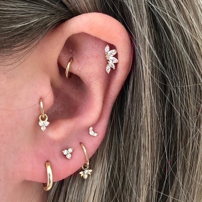 1 Piece Silver Zircon Geometric Ear Studs
