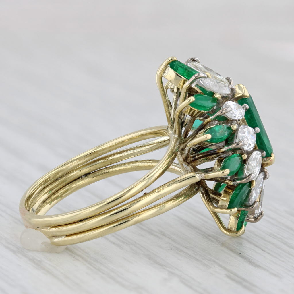 2.64ctw Emerald Diamond Cluster Ring 18k Yellow Gold Size 7 Cocktail