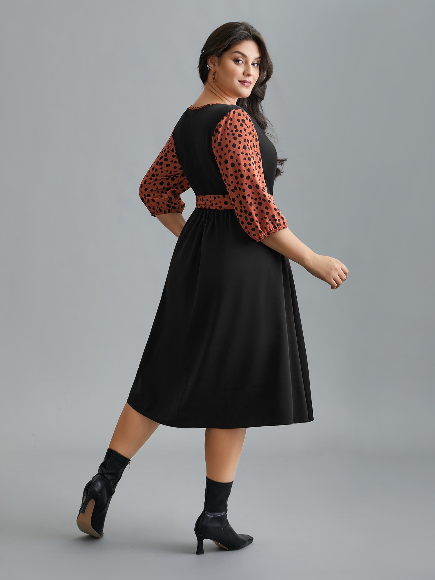 V Neck Polka Dot Color contrast Dress