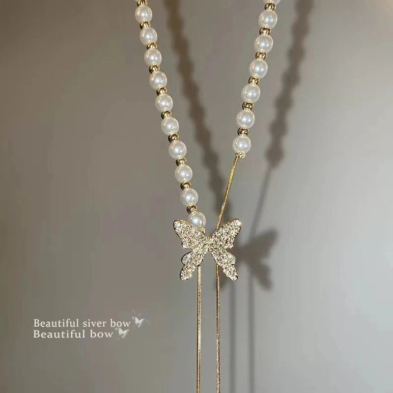 Minimalist Heart Shape Bow Knot Titanium Steel Inlay Zircon Pendant Necklace