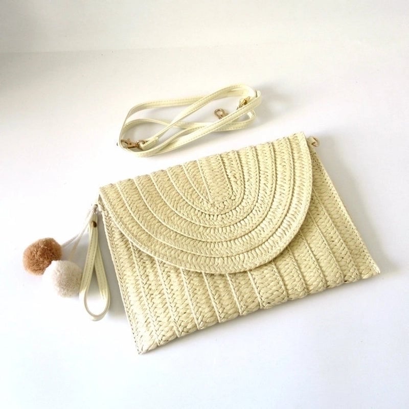 Beige Brown Straw Stripe Solid Color Square Evening Bags
