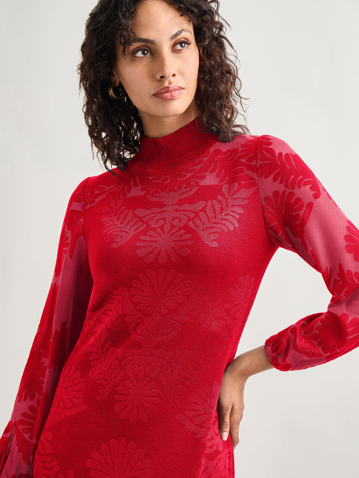 A-Line Jacquard Knit Midi Dress