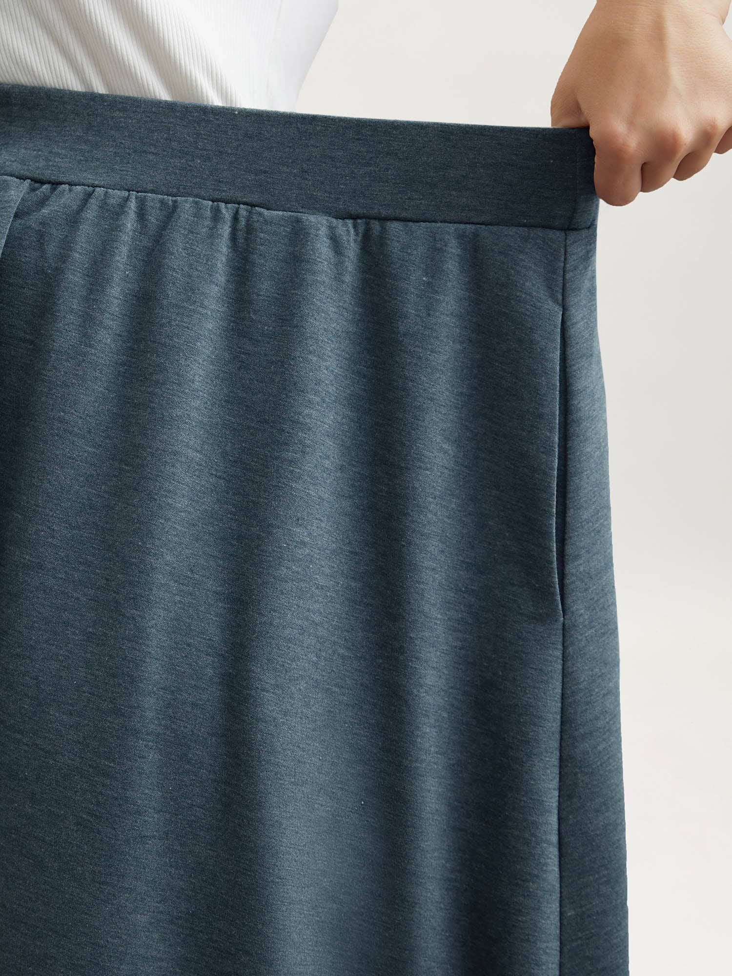 Heather Stretchy-Waist Pleated Midi Skirt