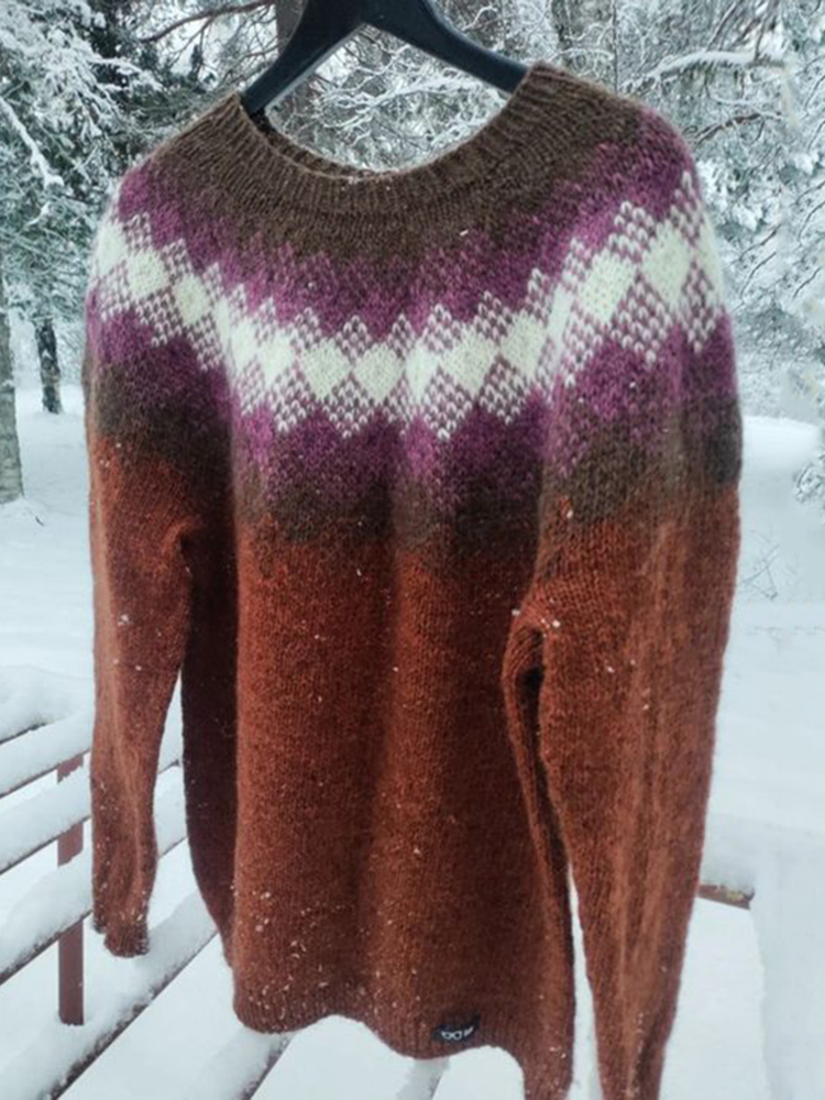 Vintage Icelandic Hiutale Lite Knit Jacquard Warmth Crew Neck Sweater Unisex