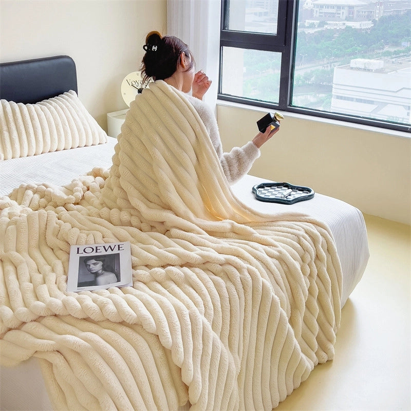 Short Velvet Rabbit Fur Blanket Thickened Light Luxury Blanket Office Nap Blanket Sofa Blanket Coral Velvet Flannel Bed