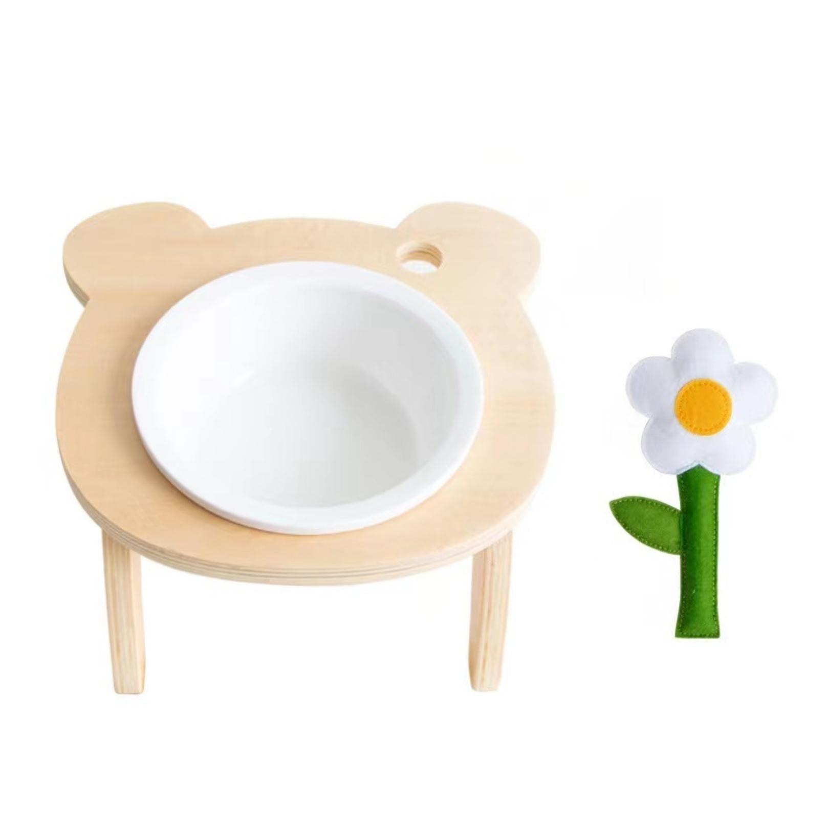 Little Bear Slanted Ceramic Cat Bowls Small Dog Bowls with Wooden Stand