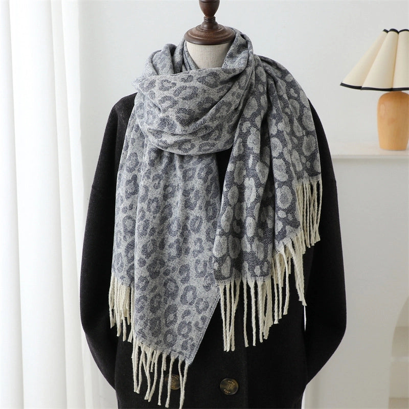 Unisex Casual Leopard Imitation Cashmere Knitted Scarf