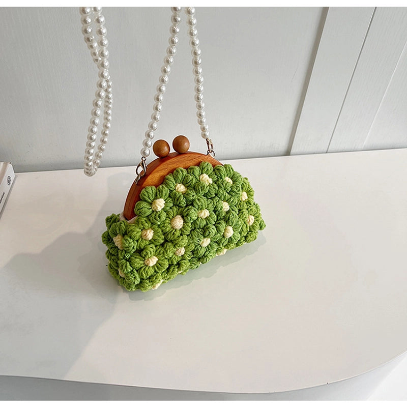 Women's Small Cotton Flower Vacation Lock Clasp Crossbody Bag
