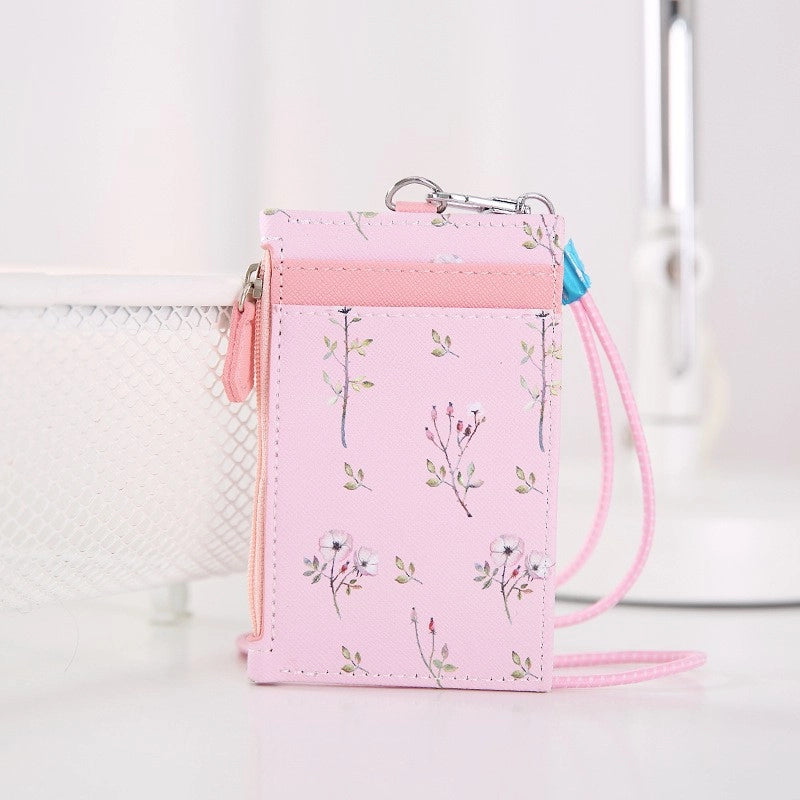 Unisex Flower Pu Leather Zipper Card Holders